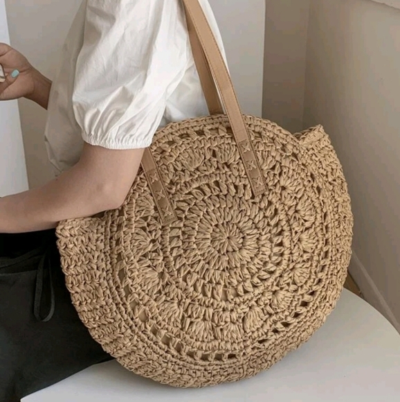 Boho Hollow-Out Straw Stodios  Woven Beach Round Large  Shoulder  bag‎ fo… - Picture 2 of 6